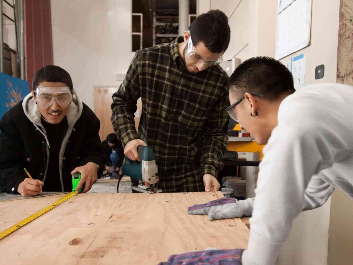 Students in woodshop