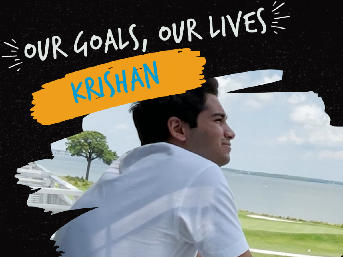 Our Goals, Our Lives, Krishan looks out over water.