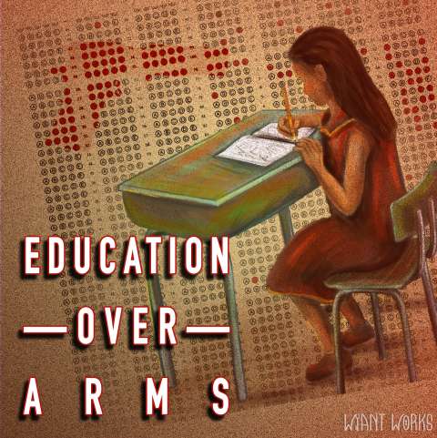Artwork entitled "Education Over Arms"